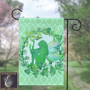 Green Fairy Garden Flag Whimsical Faerie Decoration