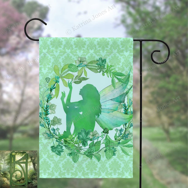 Green Fairy Garden Flag Whimsical Faerie Decoration
