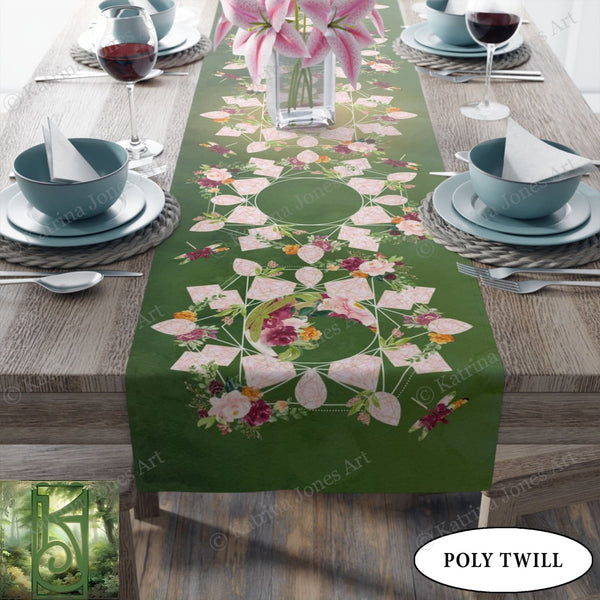 Green Floral Altar Cloth Table Runner - Summer Solstice Decor