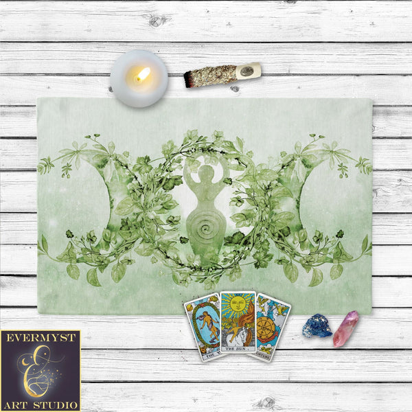 Green Goddess Altar Cloth - Tarot Wicca Pagan Ritual Cotton Twill Rec