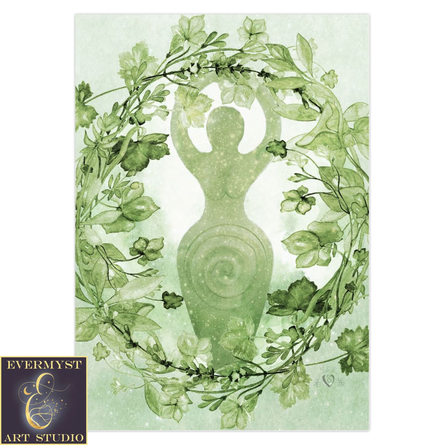 Green Goddess Greeting Card Divine Feminine Witch Wicca Pagan Spiral Blank Notecards 10 Cards