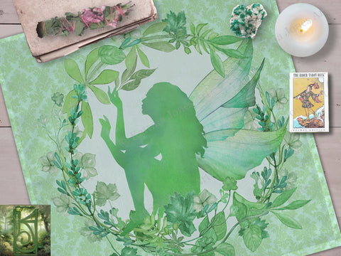 Faerie Altar Cloth - Tarot Fae Magic Green Fairy Gift Faith 24X24 Inch Crepe Square
