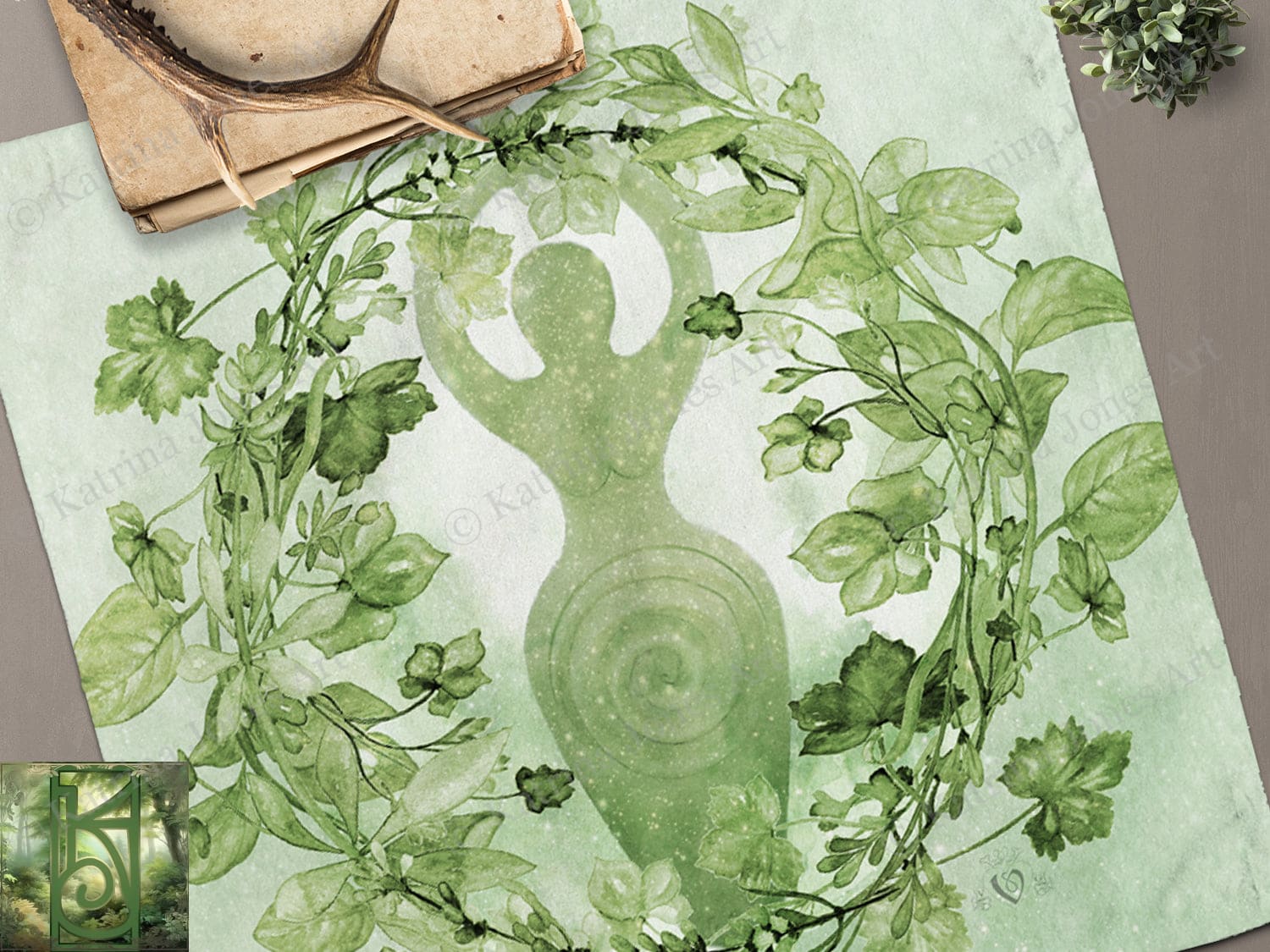 Pagan Altar Cloth - Green Goddess And Witch Ritual Decor 22X22 Inch Twill Square