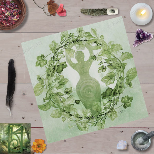 Pagan Altar Cloth - Green Goddess And Witch Ritual Decor Square