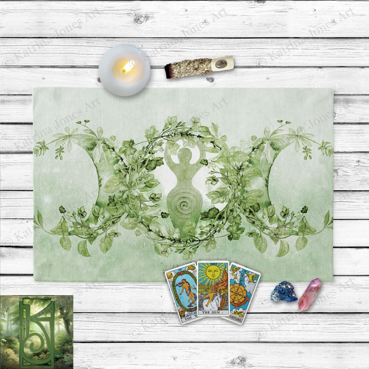 Green Goddess Altar Cloth - Tarot Wicca Pagan Ritual Cotton Twill Rec
