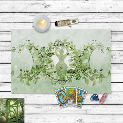 Green Goddess Altar Cloth - Tarot Wicca Pagan Ritual Cotton Twill Rec