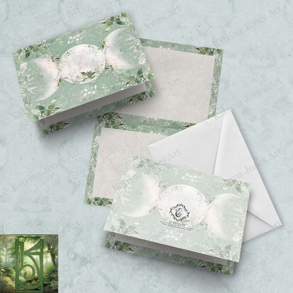 Green Triple Moon Symbol Greeting Card Wicca Witch Pagan Imbolc Blank Notecard