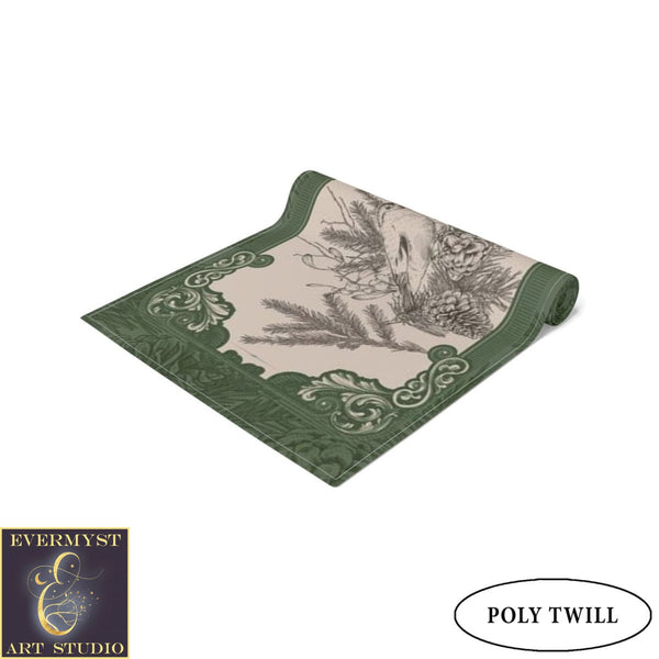 Green Woodland Bird Altar Cloth Table Runner For Tarot Reading And Witch Decor