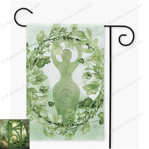 Green Wreath Garden Flag - Litha Summer Pagan Decoration