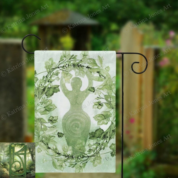 Green Wreath Garden Flag - Litha Summer Pagan Decoration Single / 12X18 Inch