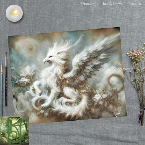 a painting of a white eagle on a gray background