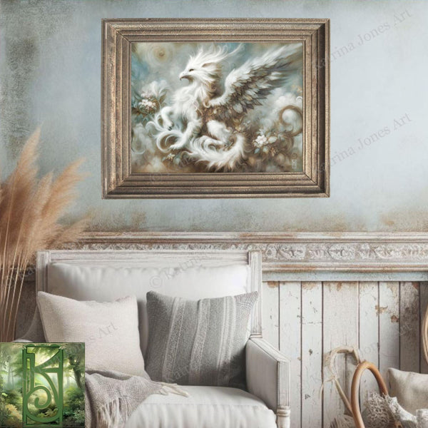 a living room with a couch and a painting on the wall