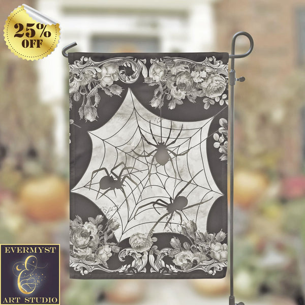 Halloween Garden Flag - Victorian Gothic Spider Decor