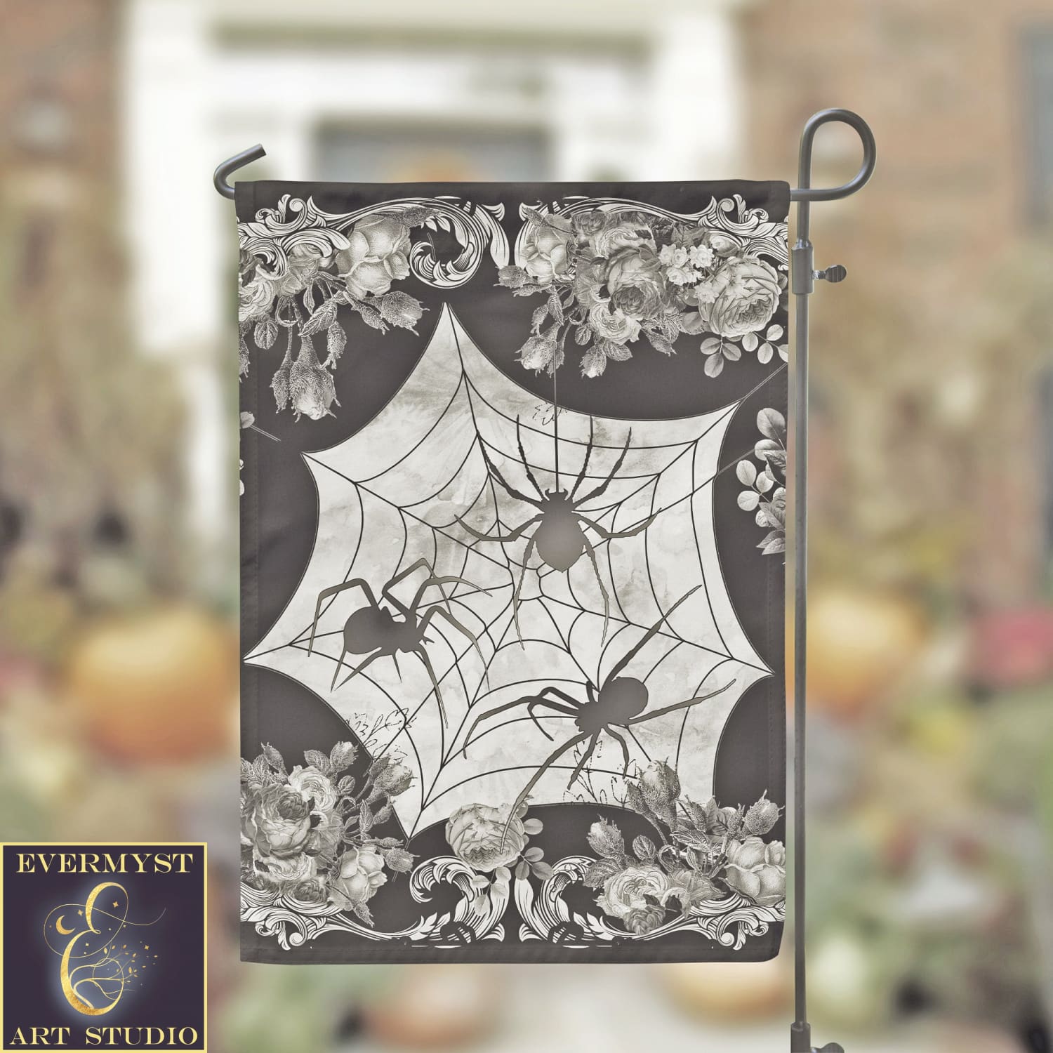 Halloween Garden Flag - Victorian Gothic Spider Decor