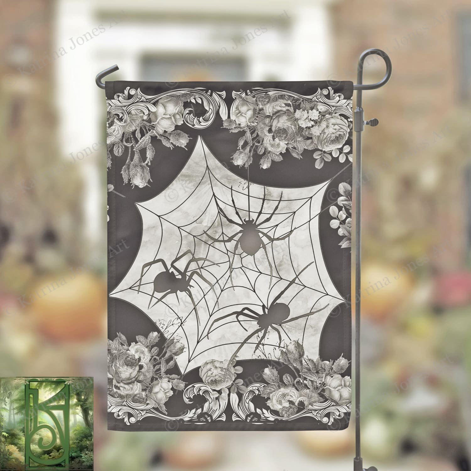 Halloween Garden Flag - Victorian Gothic Spider Decor
