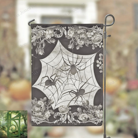 Halloween Garden Flag - Victorian Gothic Spider Decor