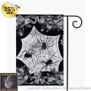 Halloween Garden Flag - Victorian Gothic Spider Decor Single / 12X18 Inch