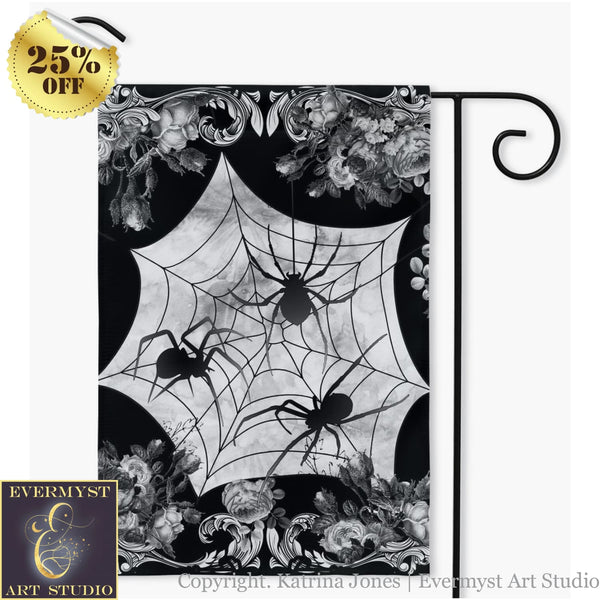 Halloween Garden Flag - Victorian Gothic Spider Decor Single / 18.325X27 Inch