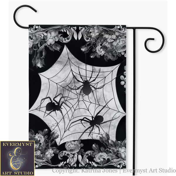 Halloween Garden Flag - Victorian Gothic Spider Decor Single / 18.325X27 Inch