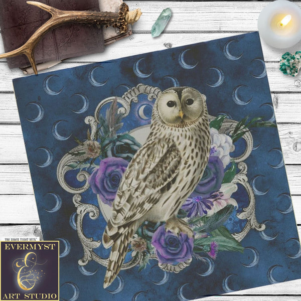 Owl Altar Cloth - Handcrafted Wicca Witch Pagan Tarot With Floral Design Square