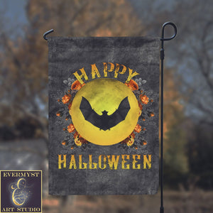 Happy Halloween Garden Flag - Gothic Bat Halloween Decoration Yard Sign Moon