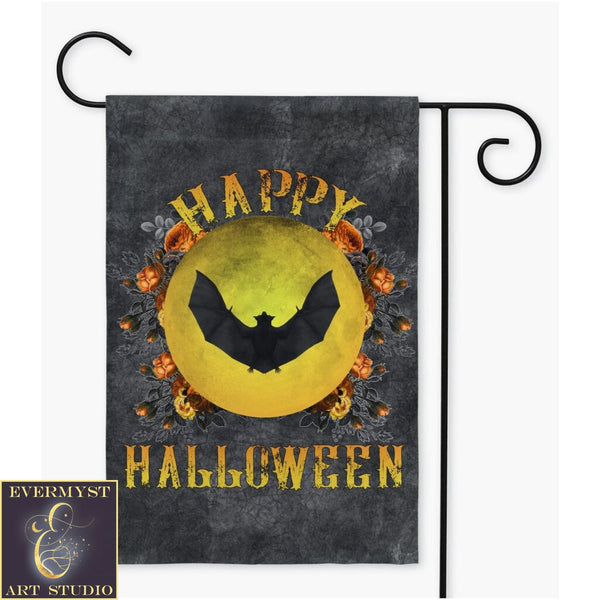 Happy Halloween Garden Flag - Gothic Bat Halloween Decoration Yard Sign Moon