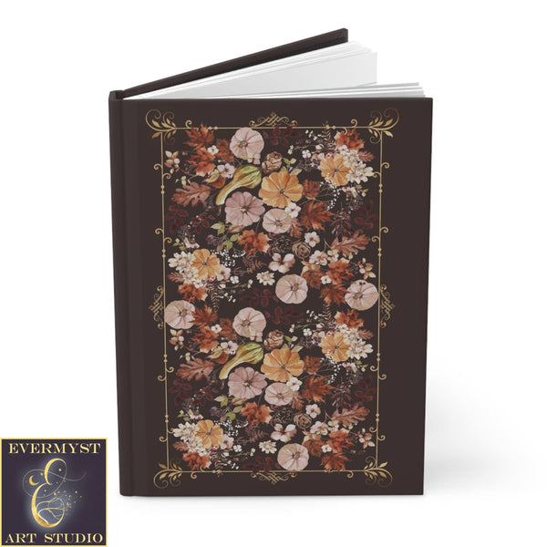 Hardcover Journal Fall Pumpkin Flowers Mabon Harvest Samhain Blank Book