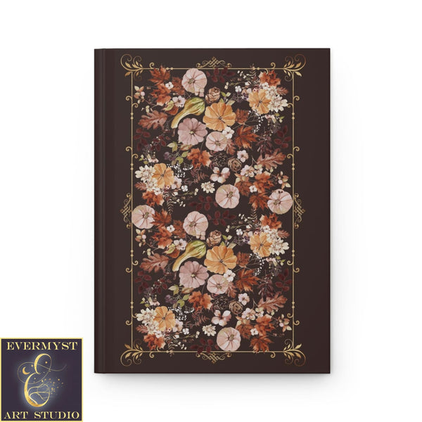 Hardcover Journal Fall Pumpkin Flowers Mabon Harvest Samhain Blank Book