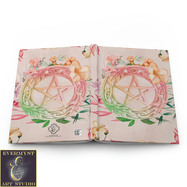 Hardcover Journal - Floral Witch Pagan Blank Book Pentacle Design