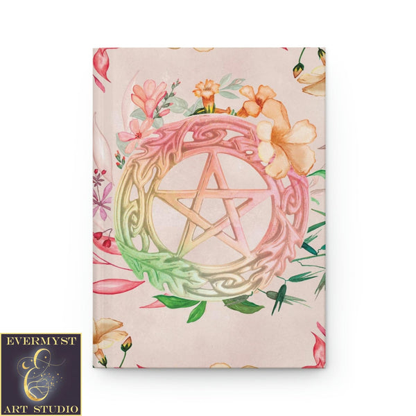 Hardcover Journal - Floral Witch Pagan Blank Book Pentacle Design