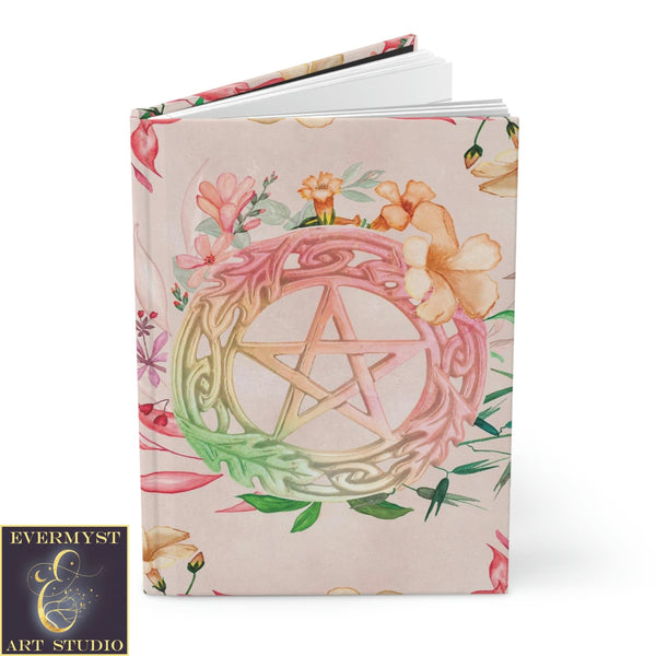 Hardcover Journal - Floral Witch Pagan Blank Book Pentacle Design