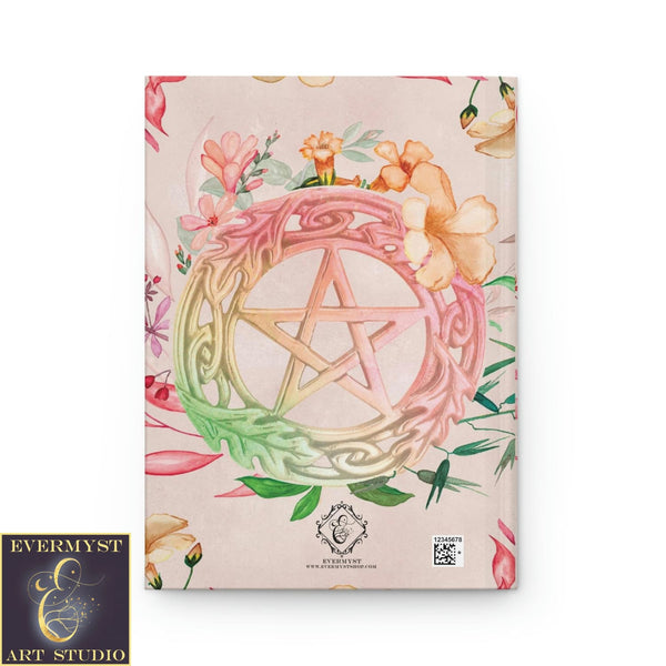 Hardcover Journal - Floral Witch Pagan Blank Book Pentacle Design