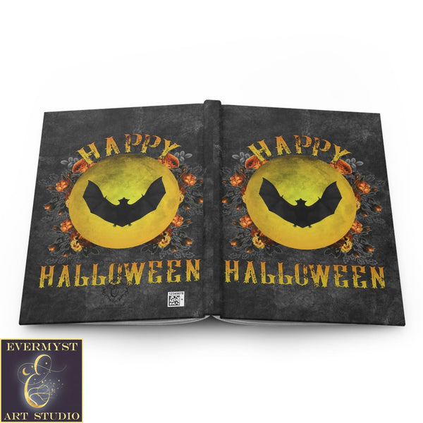 Hardcover Journal Happy Halloween With Gothic Bat Moon Blank Book