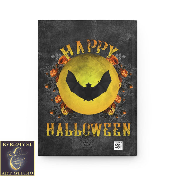 Hardcover Journal Happy Halloween With Gothic Bat Moon Blank Book