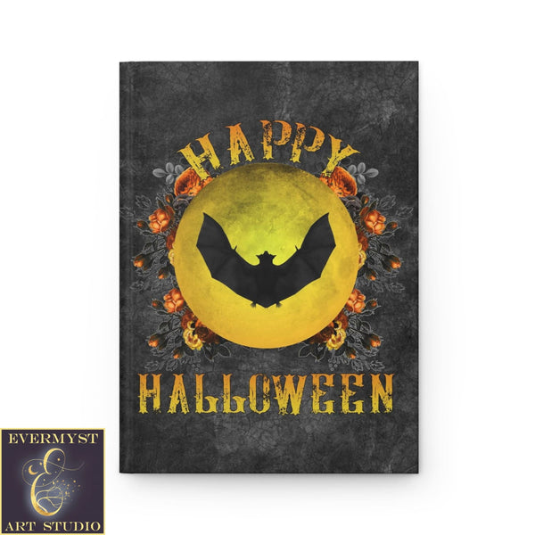 Hardcover Journal Happy Halloween With Gothic Bat Moon Blank Book