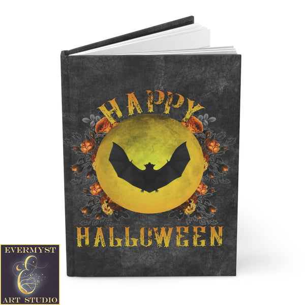 Hardcover Journal Happy Halloween With Gothic Bat Moon Blank Book