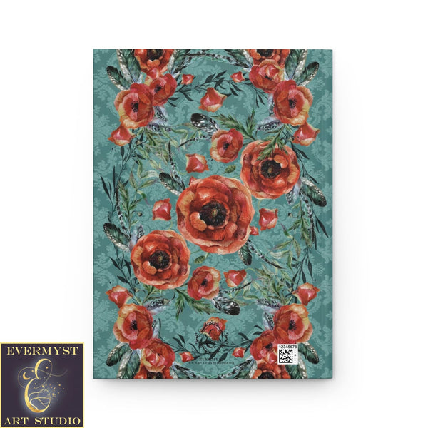 Hardcover Journal Red Poppy Flowers Boho Blank Book