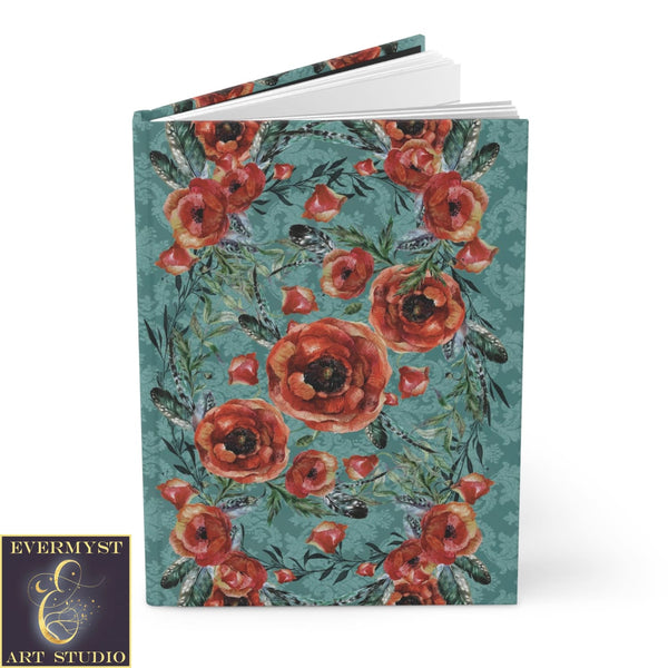 Hardcover Journal Red Poppy Flowers Boho Blank Book