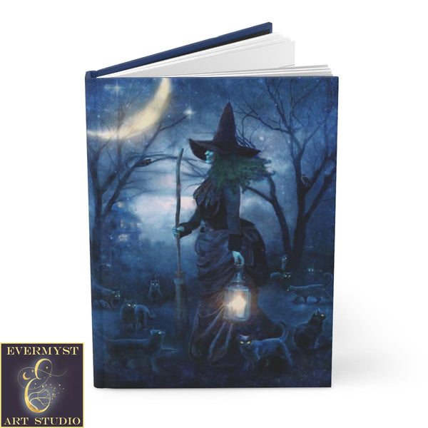 Hardcover Journal Witch With Cats Gothic Halloween Blank Book