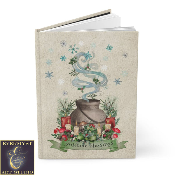 Hardcover Journal Yuletide Blessings Whimsical Cute Witch Winter Yule Blank Book