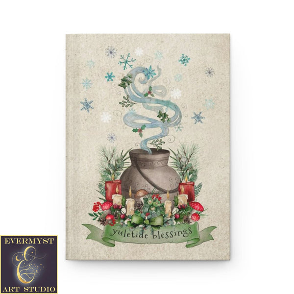 Hardcover Journal Yuletide Blessings Whimsical Cute Witch Winter Yule Blank Book