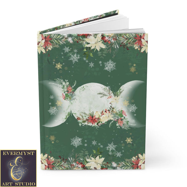 Hardcover Journal Yule Poinsettia Triple Moon Goddess Witch Wicca Pagan Symbol Blank Book