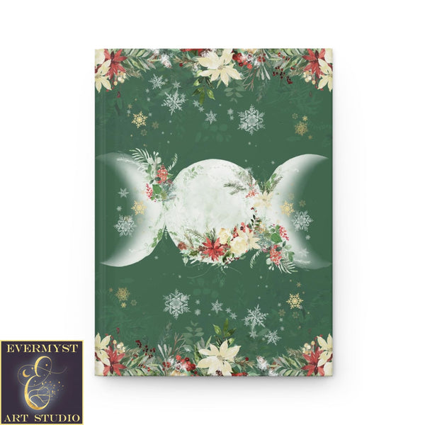 Hardcover Journal Yule Poinsettia Triple Moon Goddess Witch Wicca Pagan Symbol Blank Book