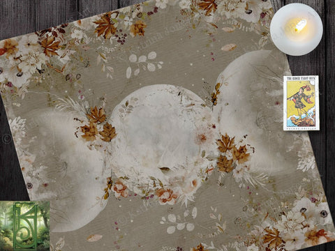 Equinox Altar Tarot Cloth - Autumn Leaves And Triple Moon Witch Decor Square