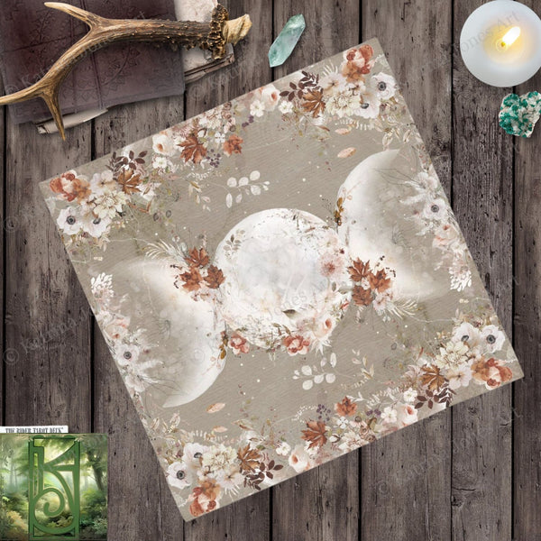 Equinox Altar Tarot Cloth - Autumn Leaves And Triple Moon Witch Decor Square