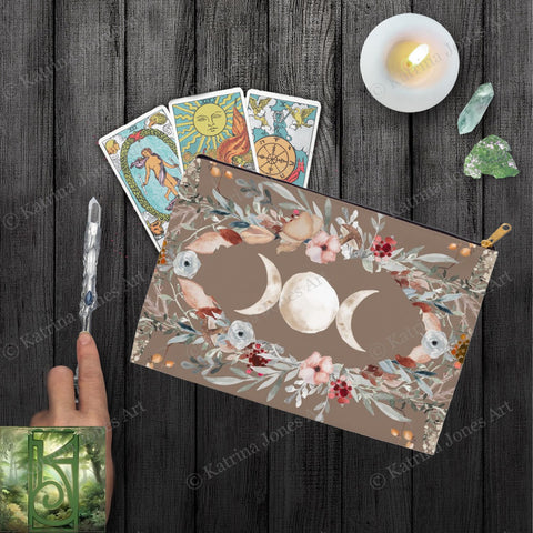 Harvest Moon Accessory Pouches Vintage Design Witch Wicca Pagan Decor Zippered Tarot Bag Pouch