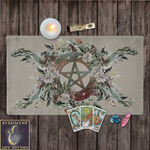 Harvest Pentacle Altar Cloth Witch Pagan Botanical Nature Tarot Mat Cotton Twill Rec