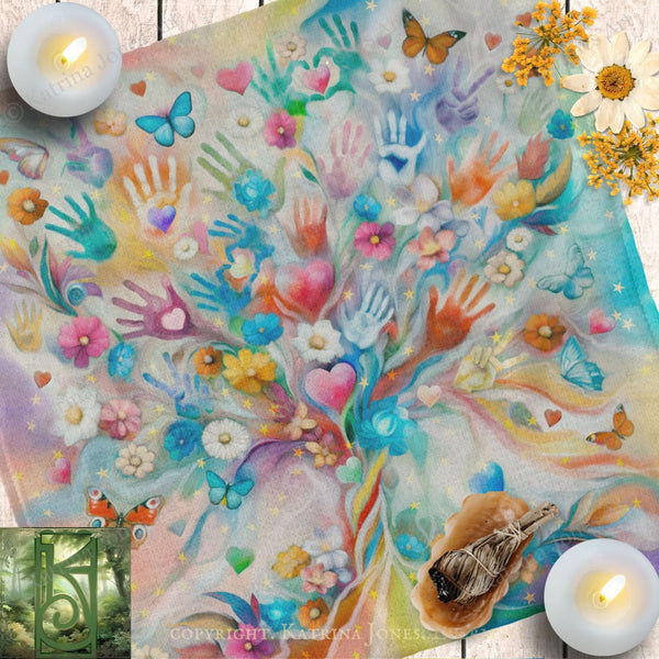 Hearts and Hands Diversity Square Altar Cloth Tarot Mat Altar Cloth Square