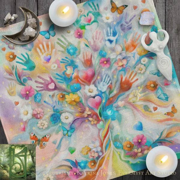 Hearts and Hands Diversity Square Altar Cloth Tarot Mat Altar Cloth Square