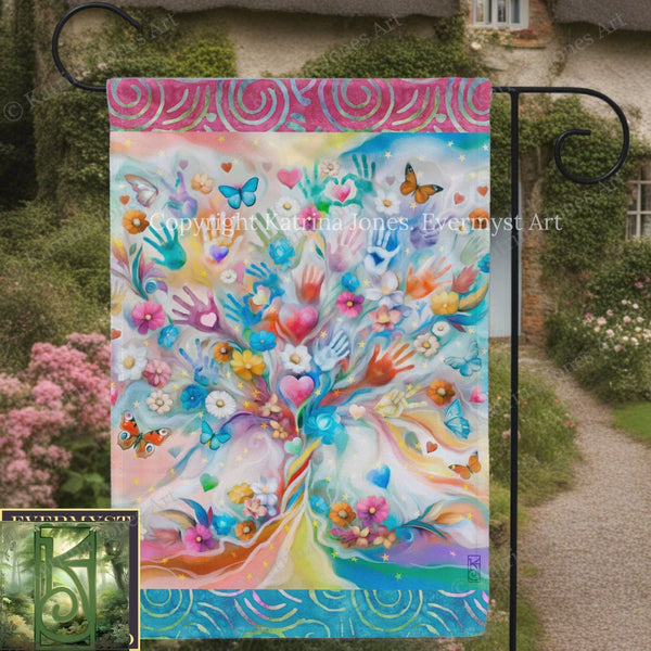 Hearts Hands Diversity Garden Yard Banner Flag Flag